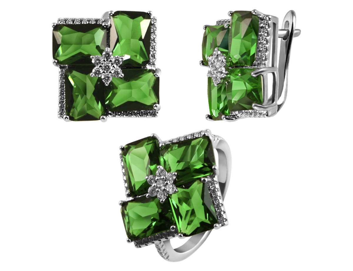 Комплект с зелеными камнями Style -  купить в интернет-магазине Белый Барс - фото