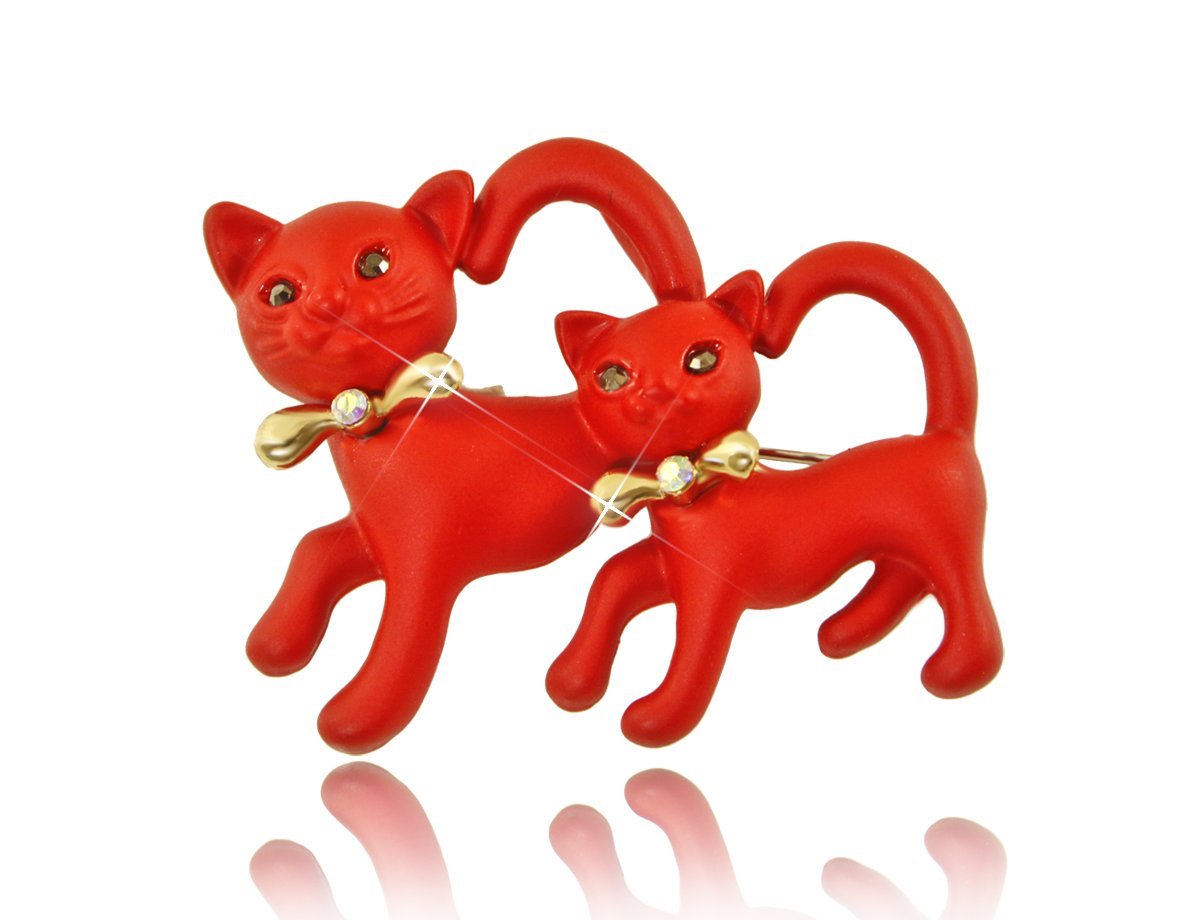 Брошь Кошки красные -  купить в интернет-магазине Белый Барс - фото